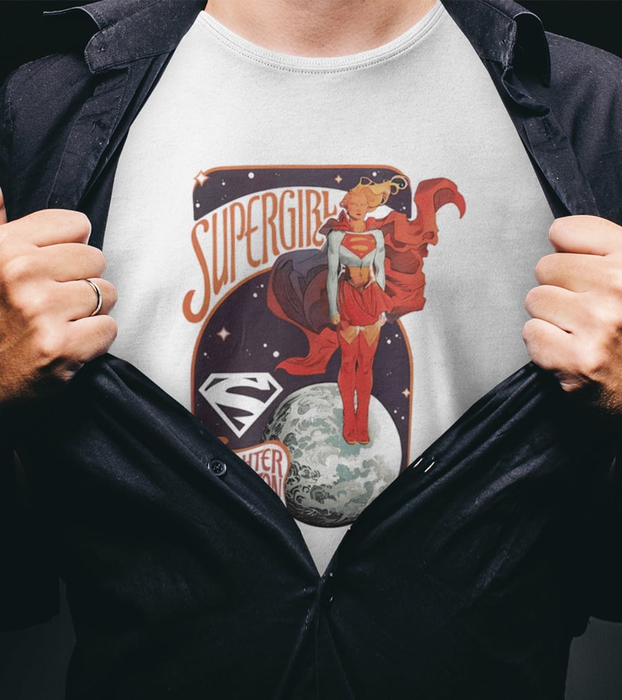 Supergirl Daughter Of Krypton DC Comic Style Superhero Logo Moon Scene T-Shirt