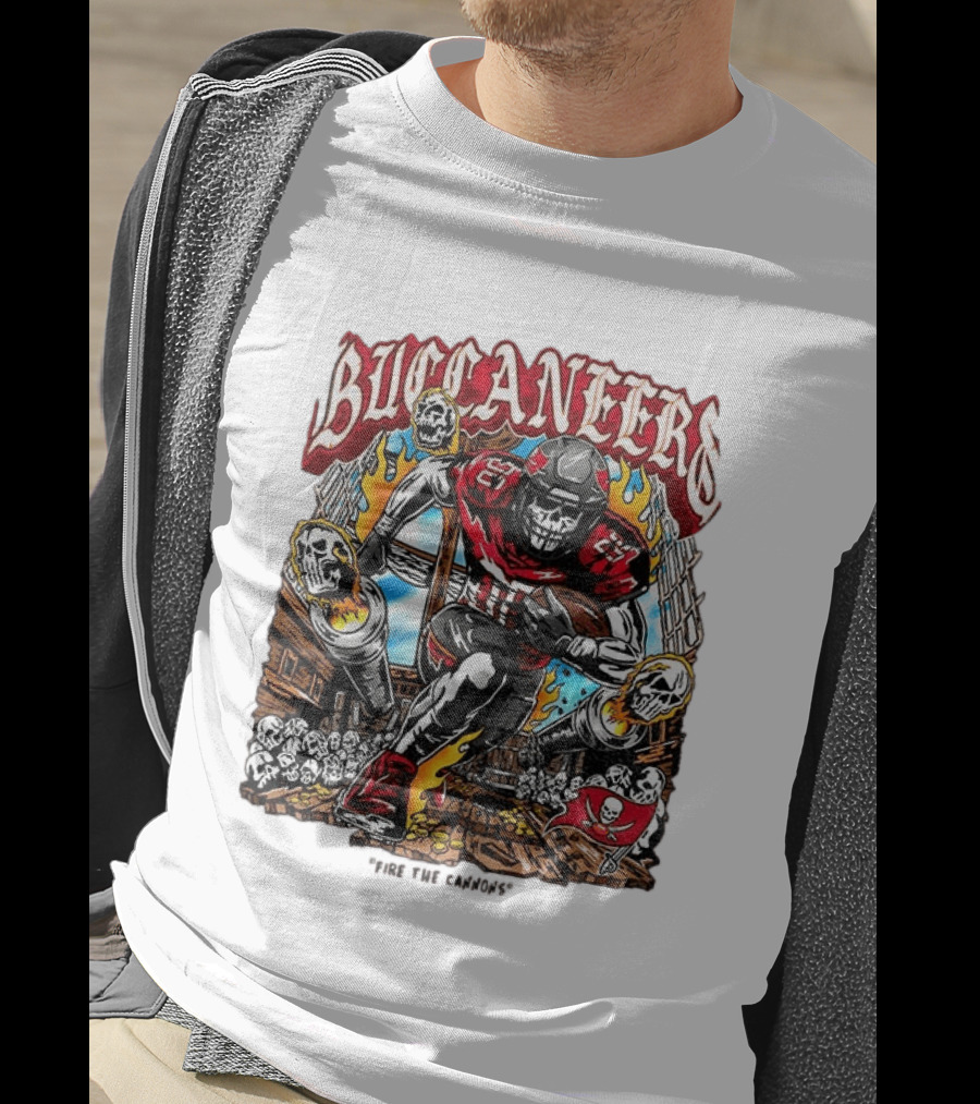 Buccaneers Fire The Cannons Skeleton Football T-Shirt