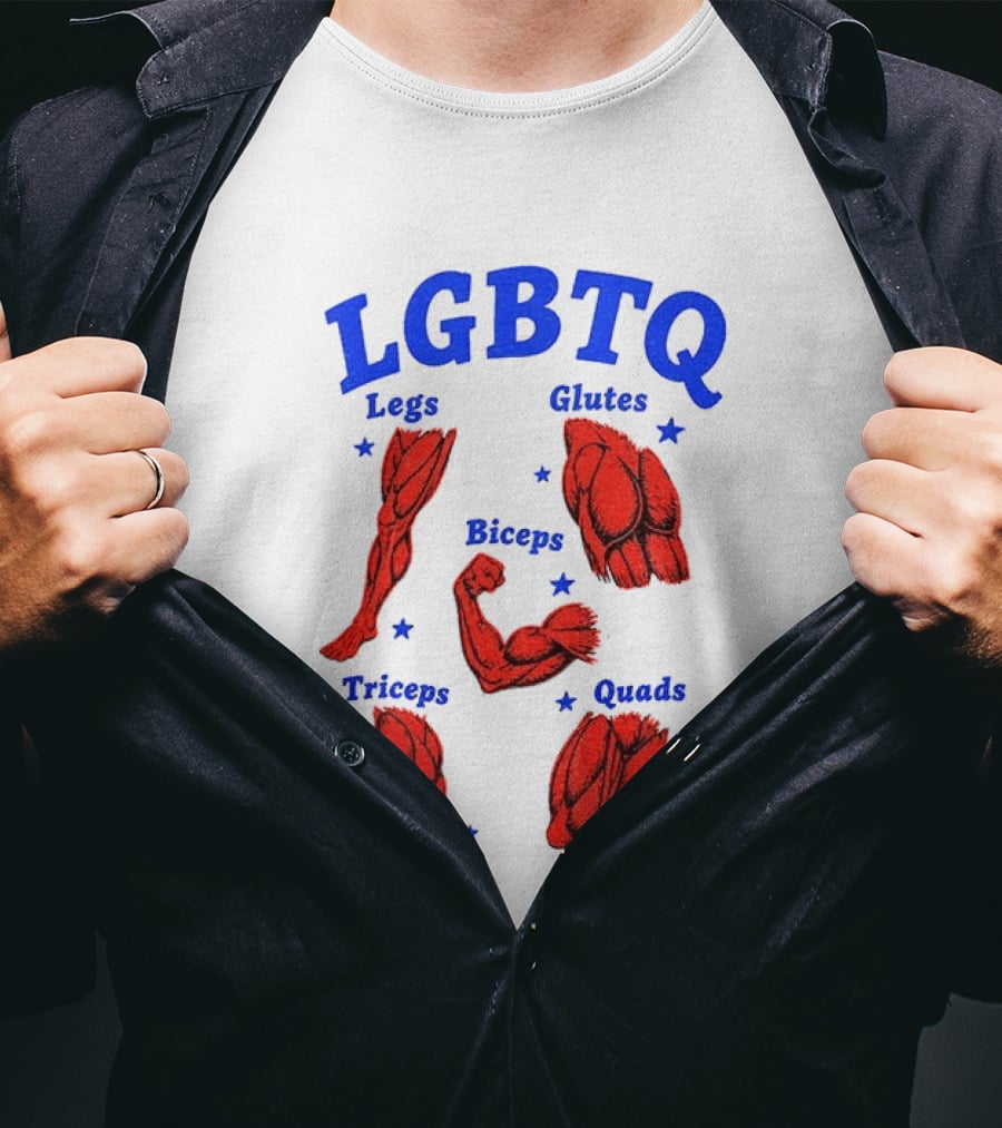 LGBTQ Muscular Anatomical Legs Glutes Biceps Triceps Quads Workout T-Shirt