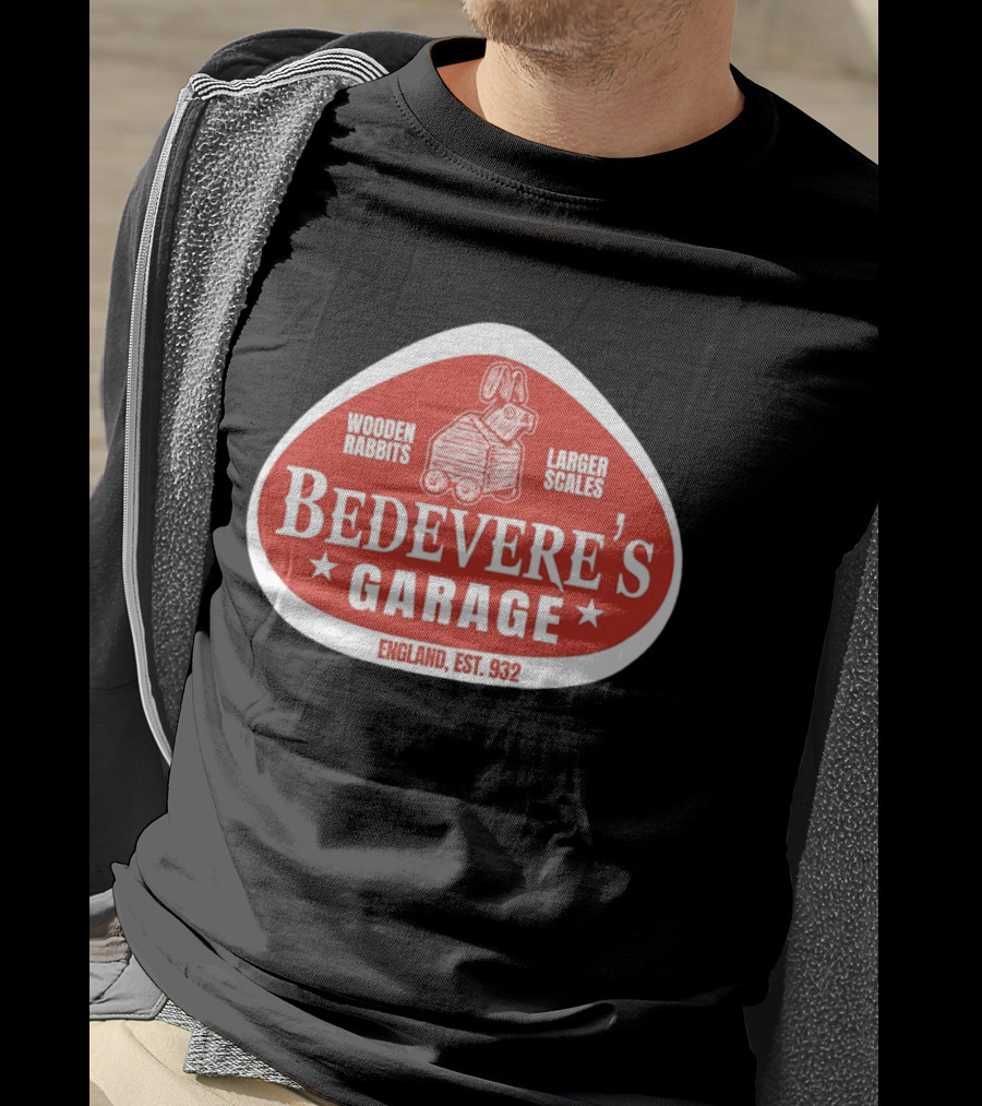 Bedevere's Garage England 932 AD Wooden Rabbits Larger Scales Monty Python T-Shirt