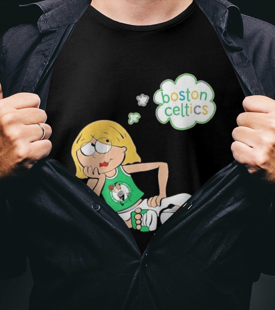 Boston Celtics NBA Cartoon Girl Sitting Thought Bubble T-Shirt