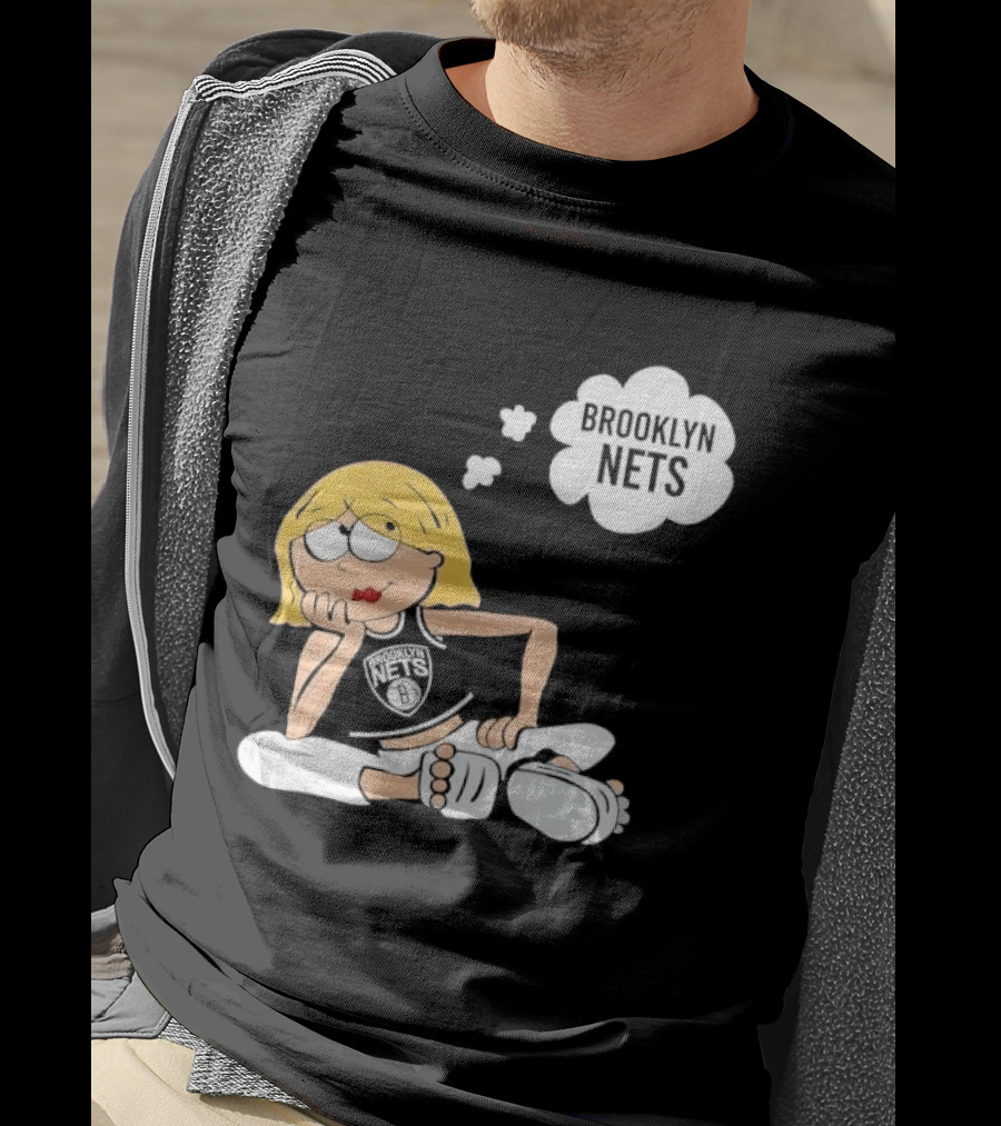 Brooklyn Nets Cartoon Girl With Glasses Thought Bubble NBA T-Shirt