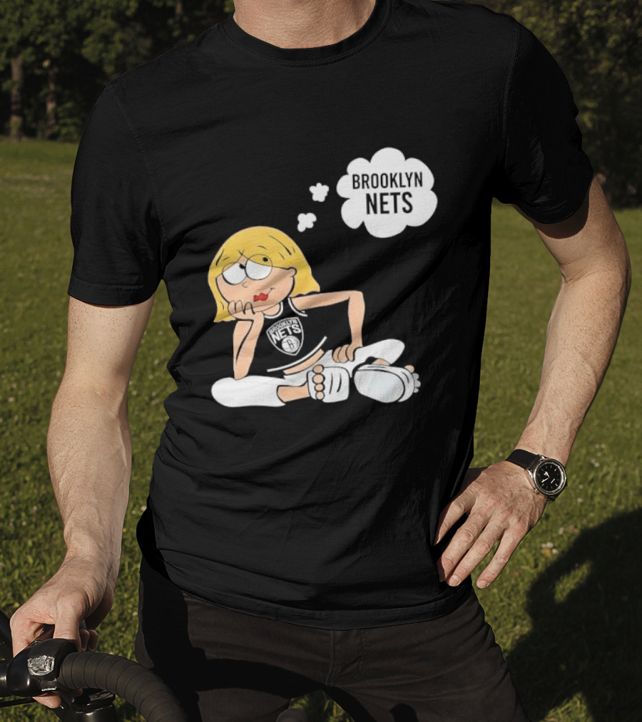 Brooklyn Nets Cartoon Girl With Glasses Thought Bubble NBA T-Shirt