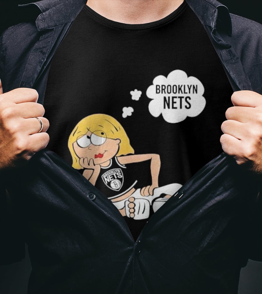 Brooklyn Nets Cartoon Girl With Glasses Thought Bubble NBA T-Shirt
