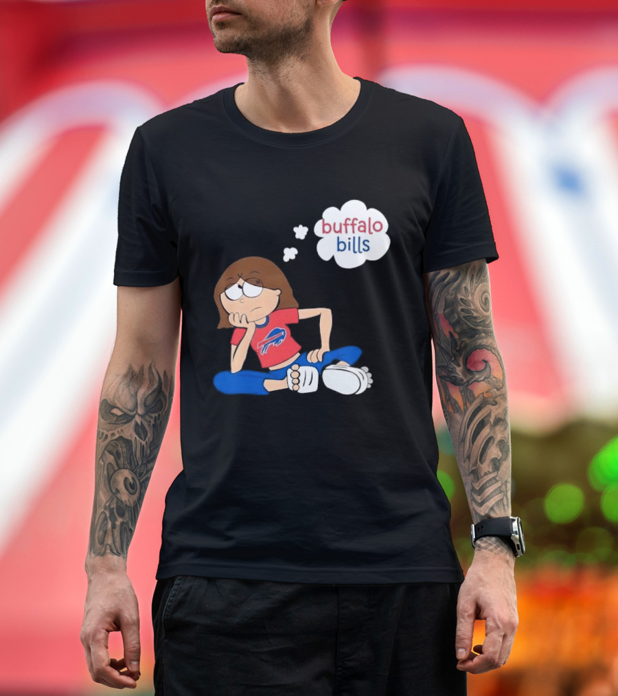 Buffalo Bills Cartoon Thoughtful Girl In Red And Blue Outfit T-Shirt