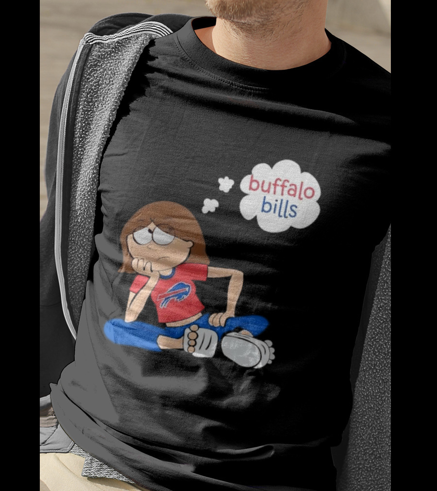 Buffalo Bills Cartoon Thoughtful Girl In Red And Blue Outfit T-Shirt