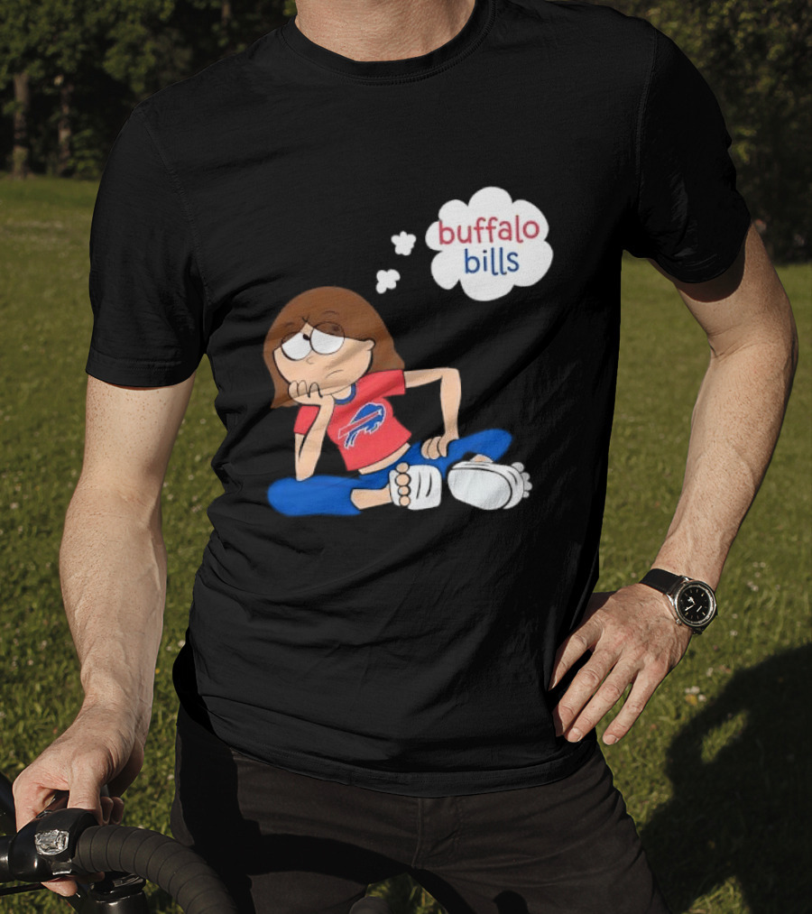 Buffalo Bills Cartoon Thoughtful Girl In Red And Blue Outfit T-Shirt