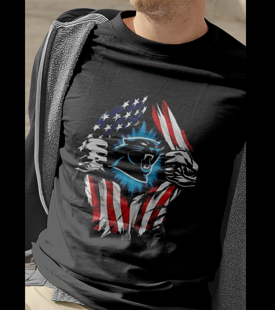 Carolina Panthers Super Man Skull Cap Backwards American Flag Panthers T-Shirt
