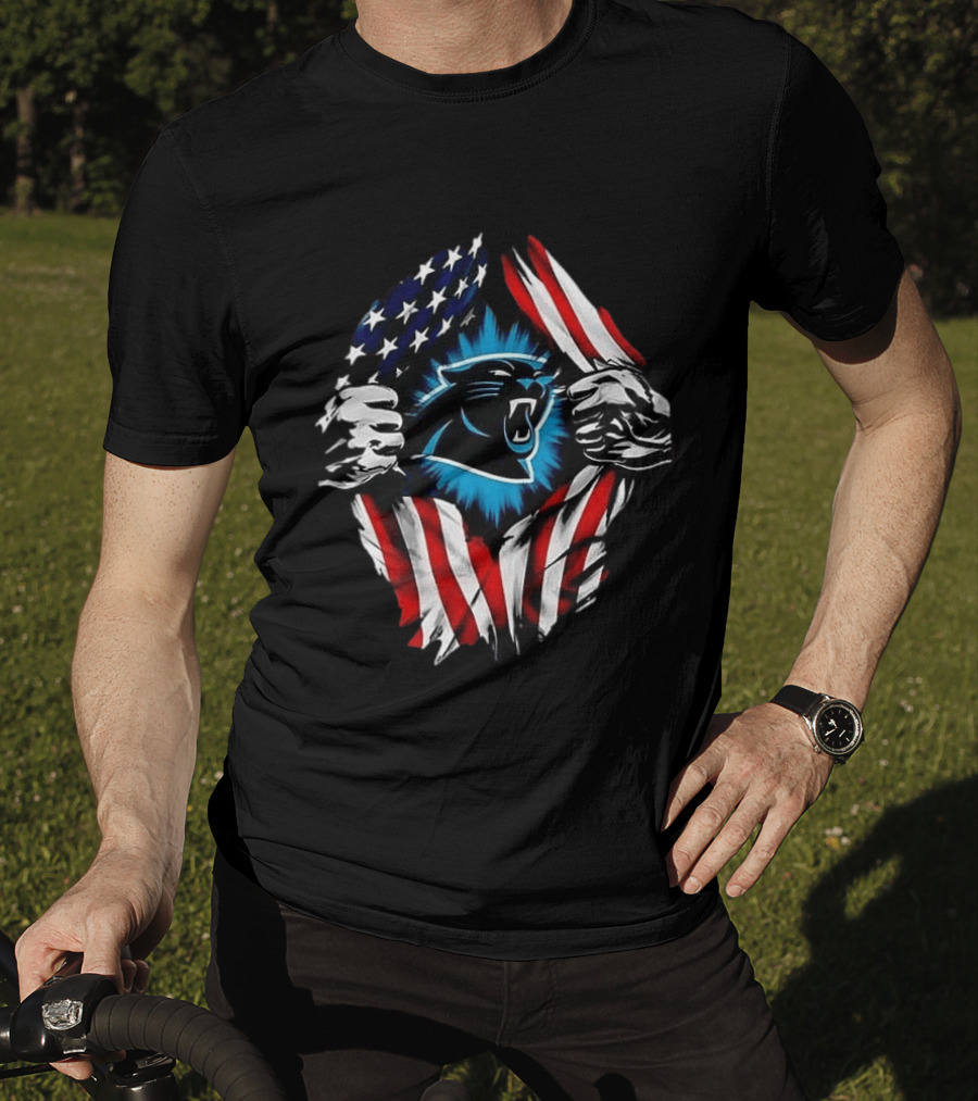 Carolina Panthers Super Man Skull Cap Backwards American Flag Panthers T-Shirt