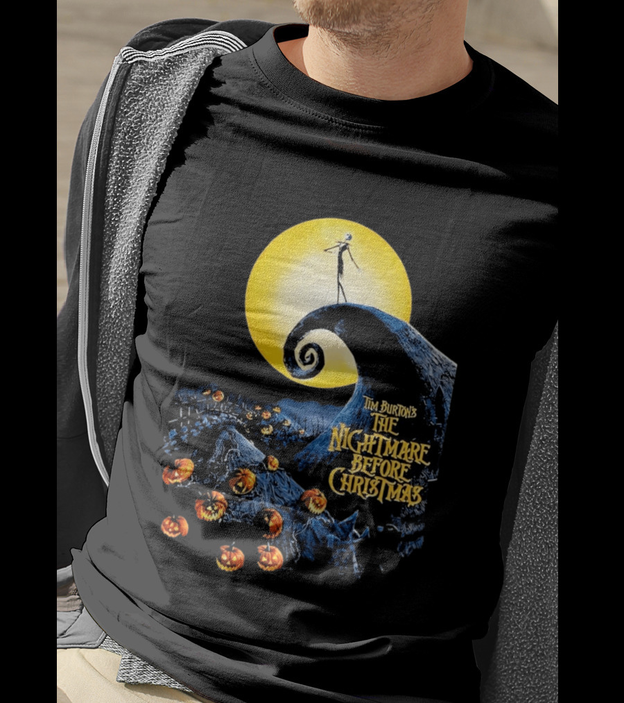 Tim Burton's The Nightmare Before Christmas Jack Skellington Moon Scene With Pumpkins T-Shirt