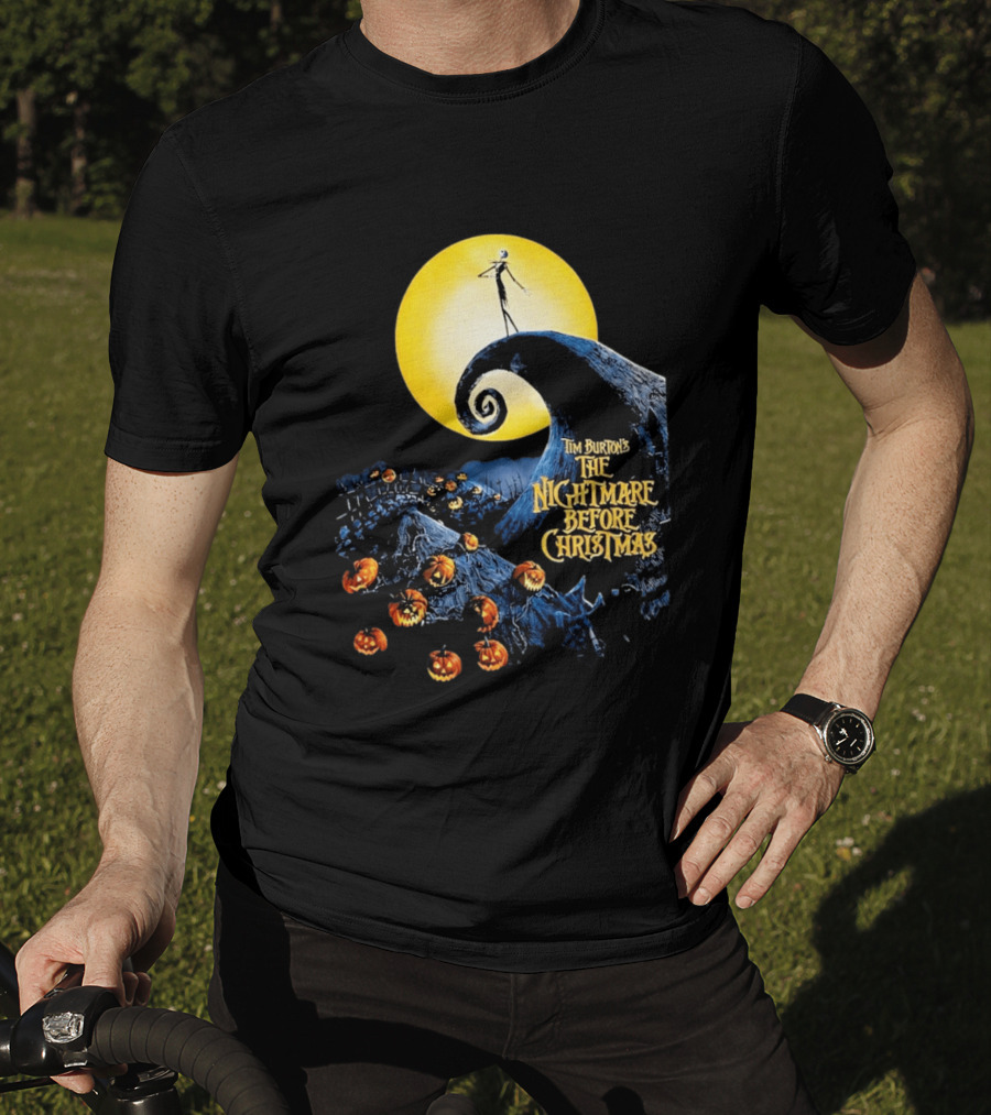 Tim Burton's The Nightmare Before Christmas Jack Skellington Moon Scene With Pumpkins T-Shirt