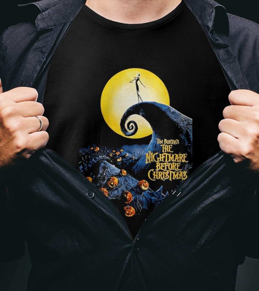 Tim Burton's The Nightmare Before Christmas Jack Skellington Moon Scene With Pumpkins T-Shirt