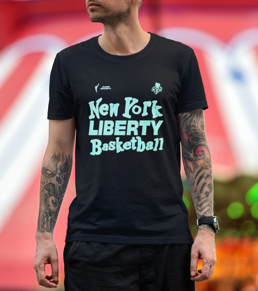 Jason Sudeikis Playa Society New York Liberty Basketball Wordmark T-Shirt