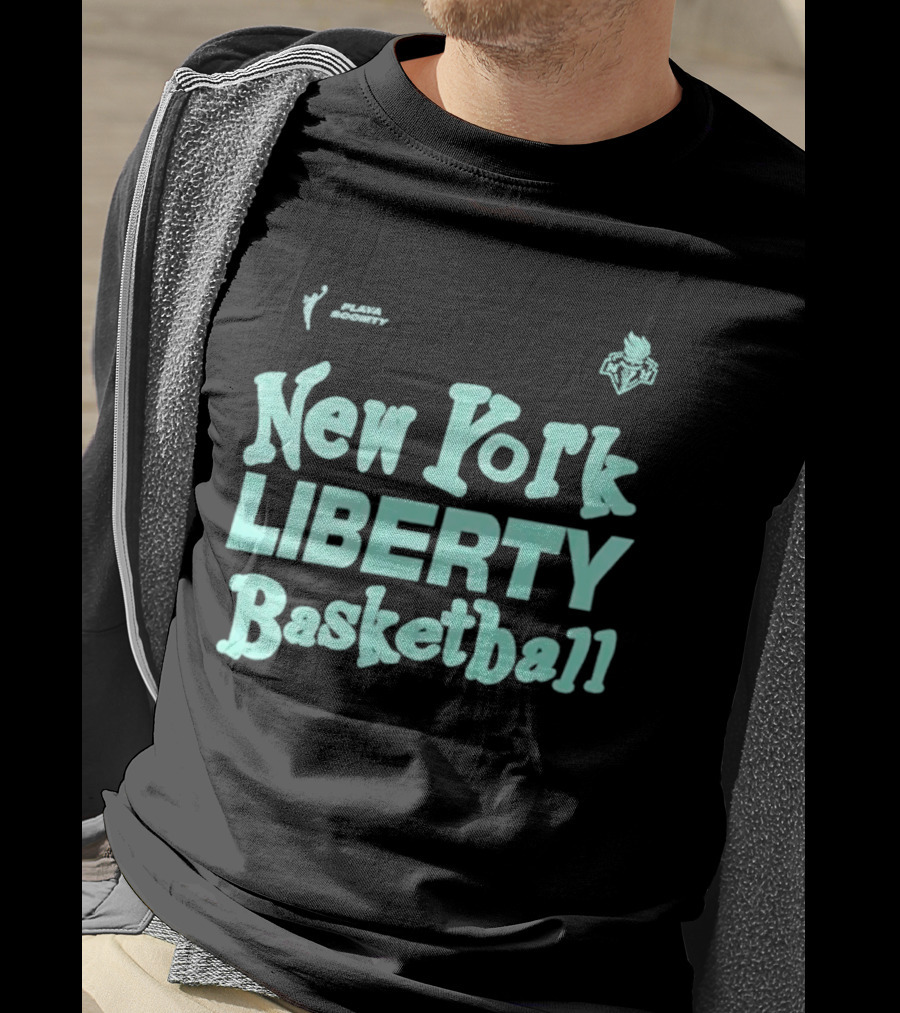 Jason Sudeikis Playa Society New York Liberty Basketball Wordmark T-Shirt
