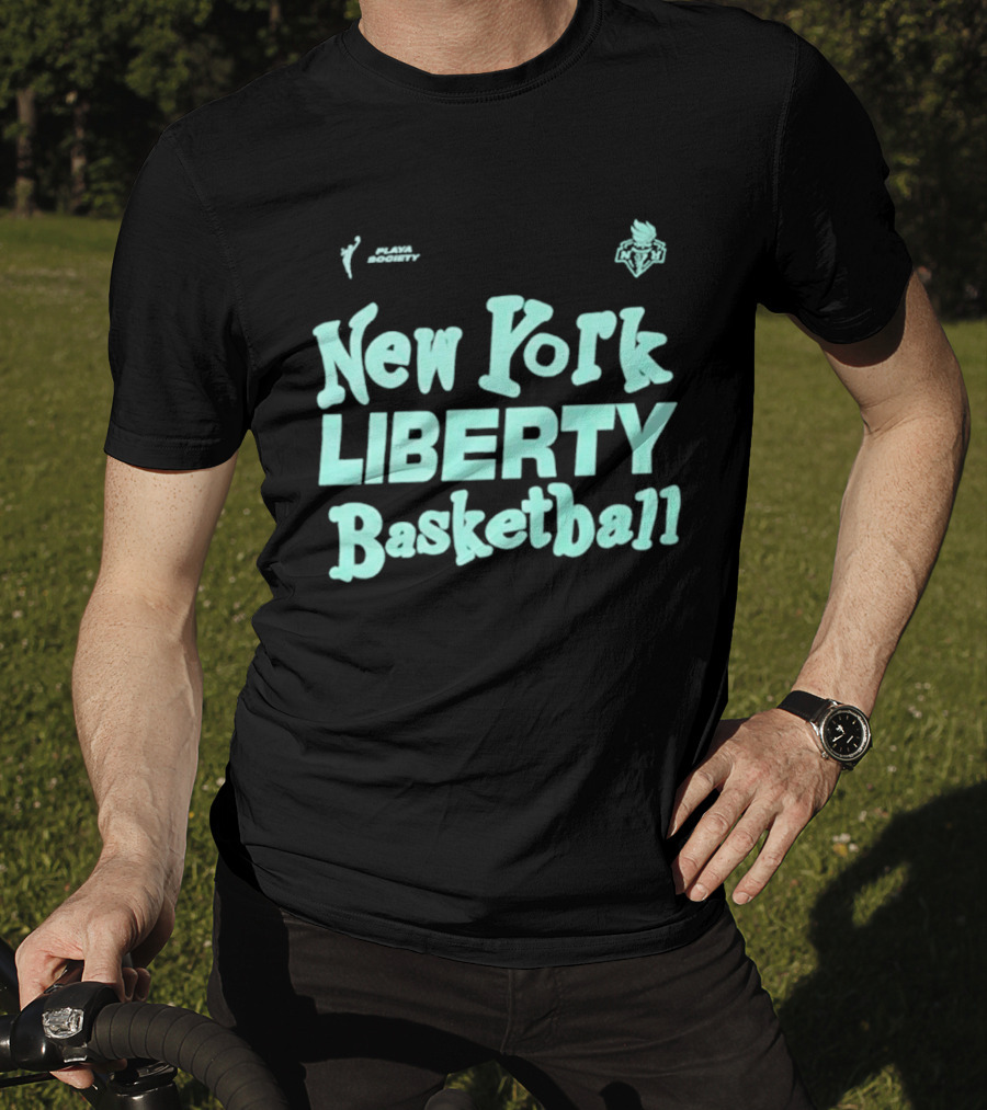 Jason Sudeikis Playa Society New York Liberty Basketball Wordmark T-Shirt