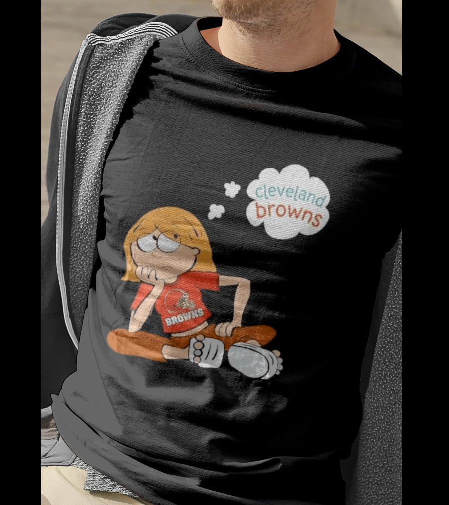 Cleveland Browns Cartoon Girl Sitting With Thought Bubble T-Shirt