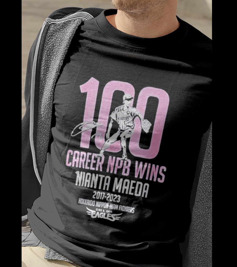 100 Career NPB Wins Kenta Maeda 2007 2023 Hokkaido Nippon Ham Fighters Eagles T-Shirt