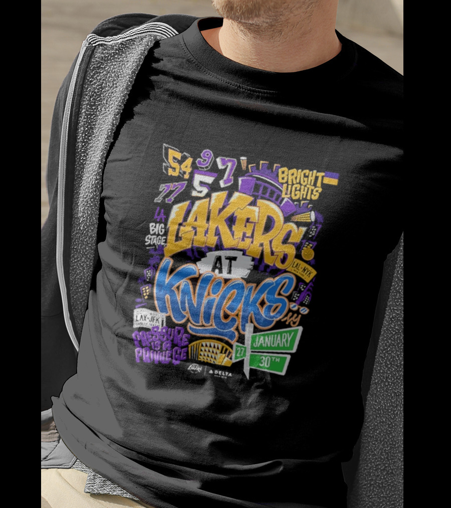 Lakers At Knicks Bright Lights New York January 27 30 2026 T-Shirt