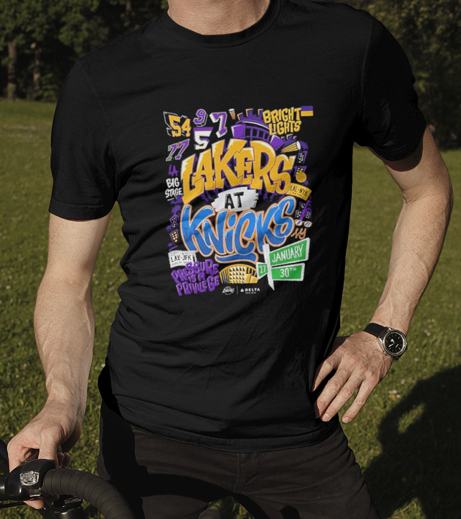Lakers At Knicks Bright Lights New York January 27 30 2026 T-Shirt
