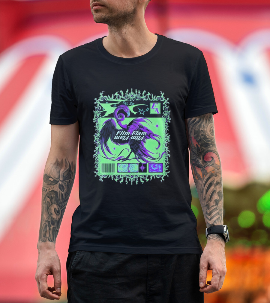 Flim Flam Flamingo Comic Cover Retro Art With Psychedelic Patterns And Barcode T-Shirt