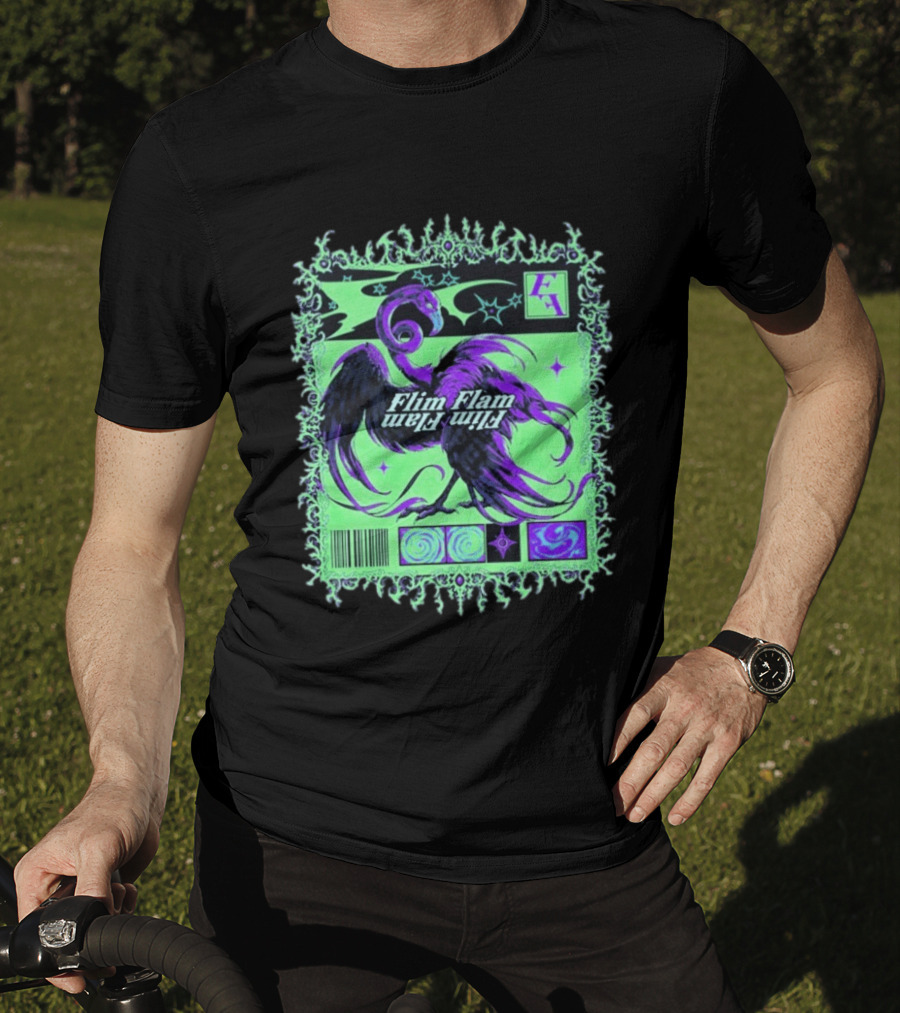 Flim Flam Flamingo Comic Cover Retro Art With Psychedelic Patterns And Barcode T-Shirt