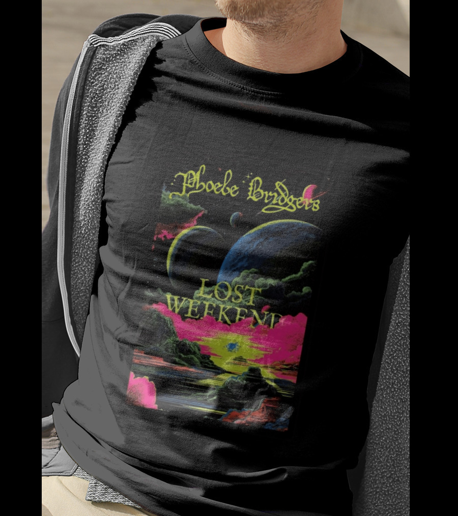 Phoebe Bridgers Lost Weekend 2026 Cosmic Event Planets Clouds Neon T-Shirt