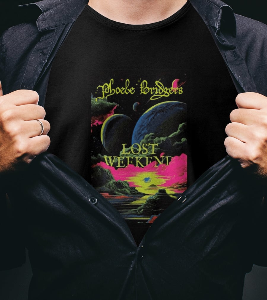 Phoebe Bridgers Lost Weekend 2026 Cosmic Event Planets Clouds Neon T-Shirt