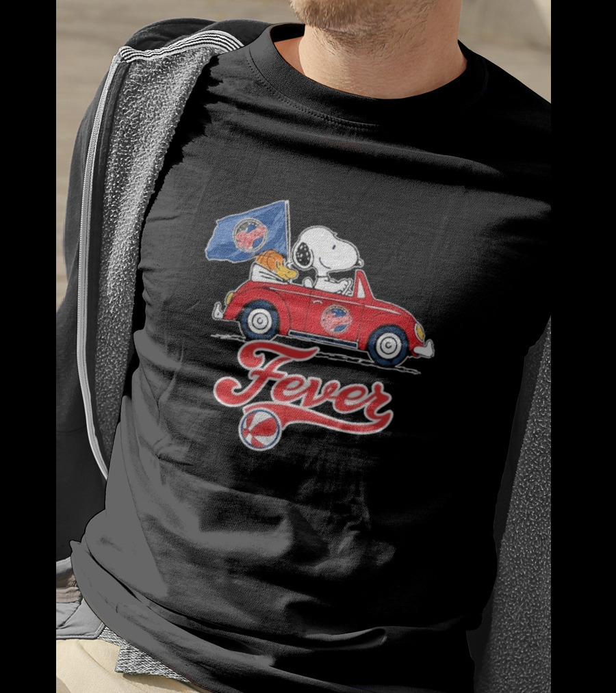 Snoopy Driving Red Car With Indiana Fever WNBA Basketball Logos T-Shirt