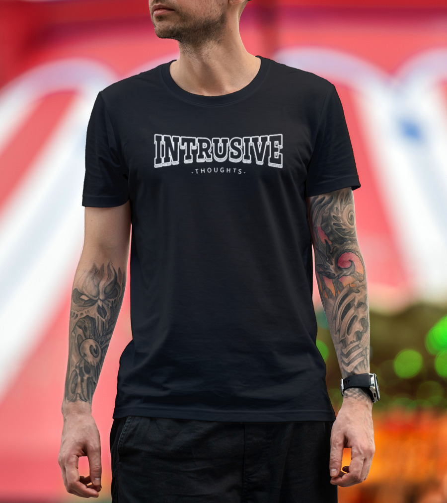 Fred Beyer Intrusive Thoughts Text Distressed White T-Shirt