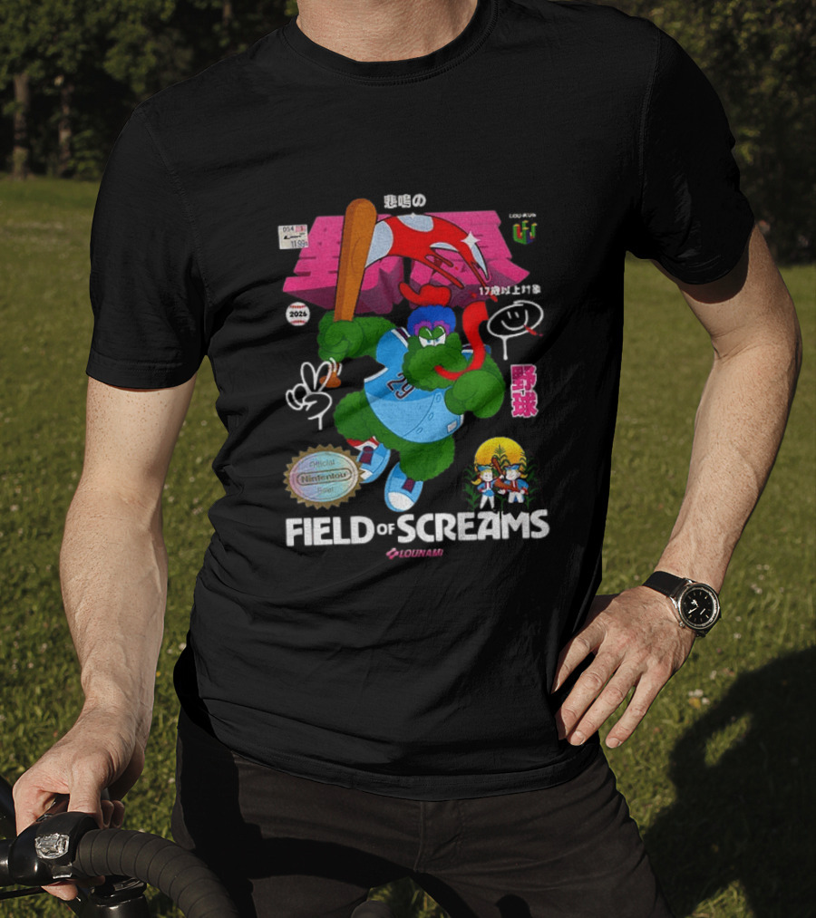 MLB 2026 Phillies Vs Twins Field Of Screams Featuring Konami Nintendo Baseball T-Shirt