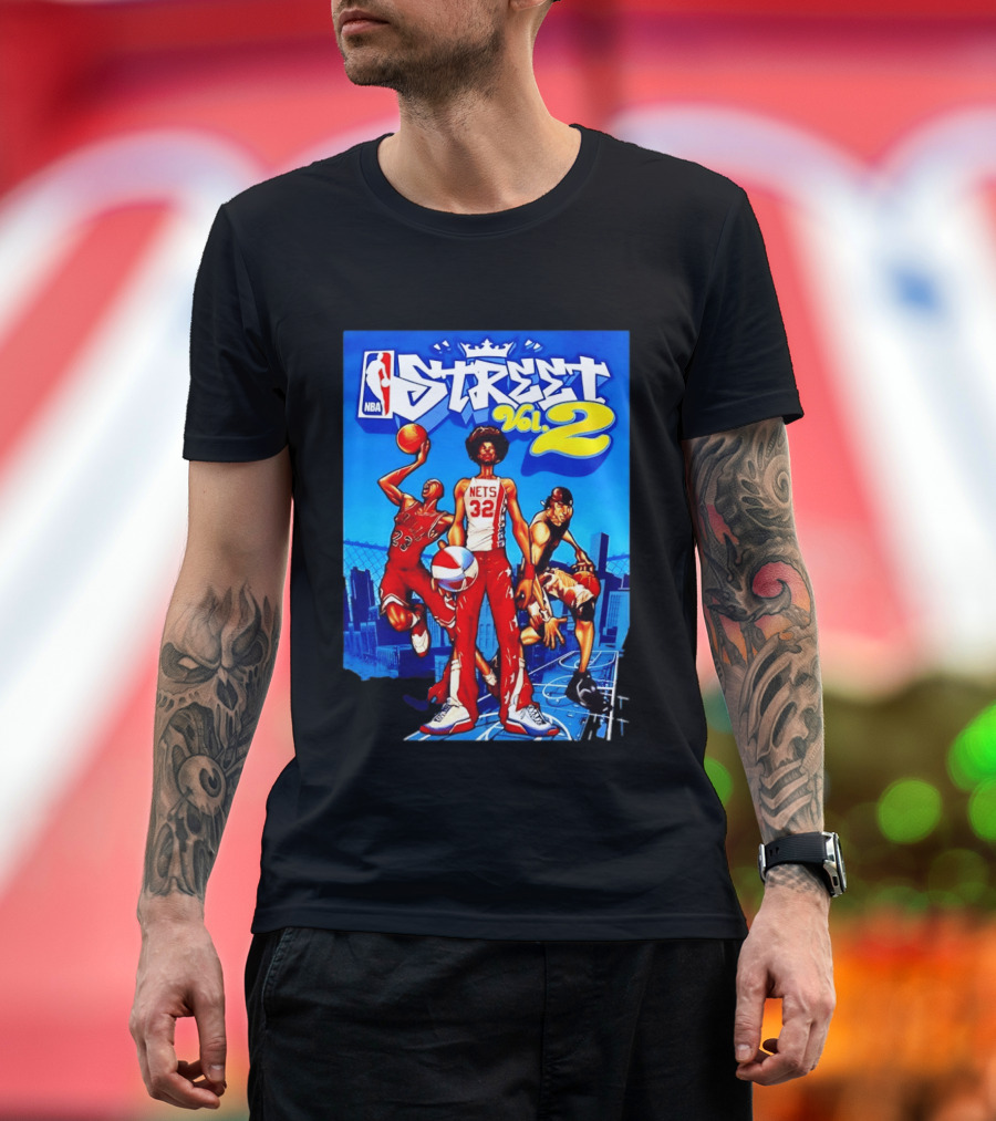 NBA Street Vol 2 Nets 32 Cartoon Players Basketball Game T-Shirt