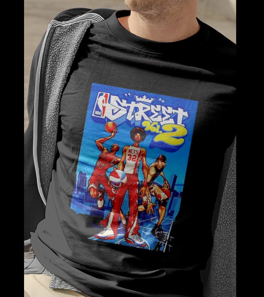 NBA Street Vol 2 Nets 32 Cartoon Players Basketball Game T-Shirt