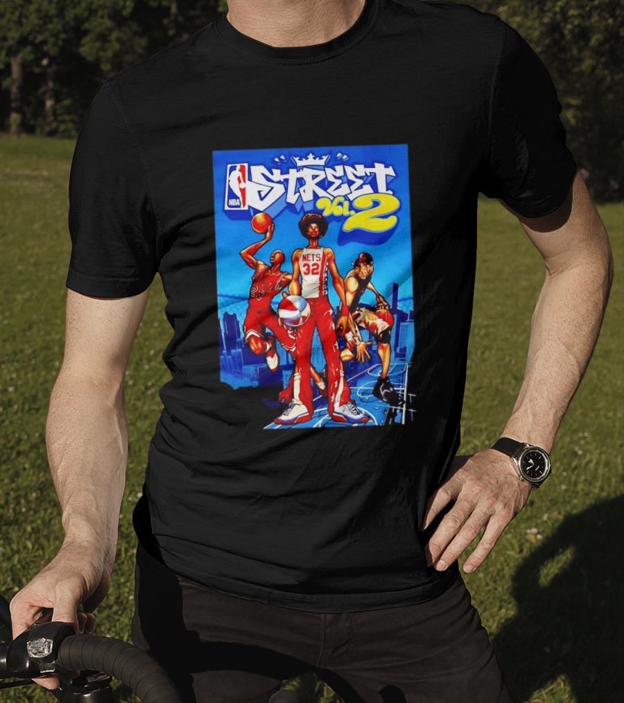 NBA Street Vol 2 Nets 32 Cartoon Players Basketball Game T-Shirt