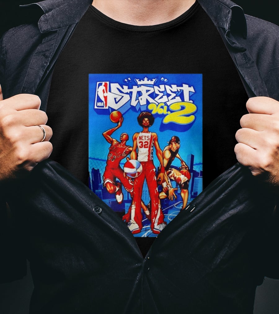 NBA Street Vol 2 Nets 32 Cartoon Players Basketball Game T-Shirt