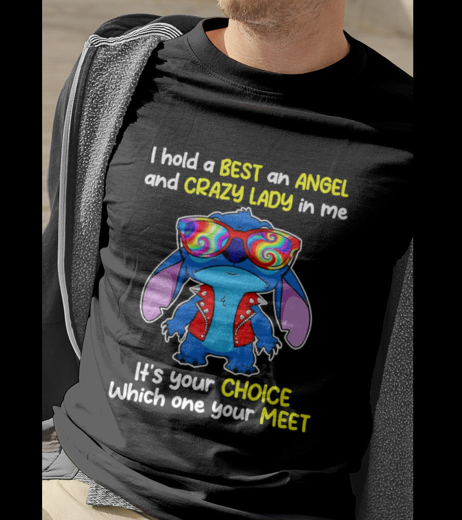 Stitch Disney Best Angel Crazy Lady Choice Meet T-Shirt