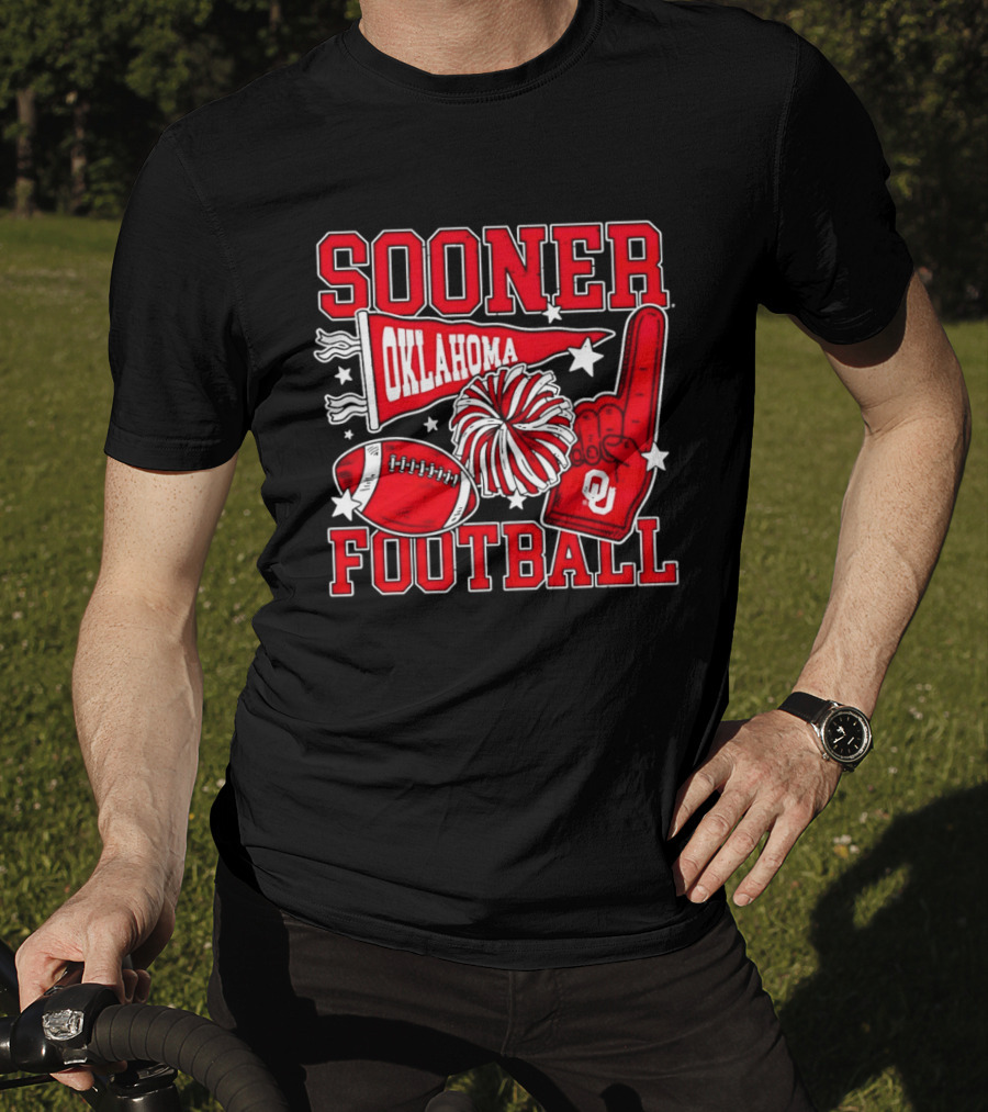 Oklahoma Sooners Football Sooner OU Pom Pom Foam Finger Pennant T-Shirt