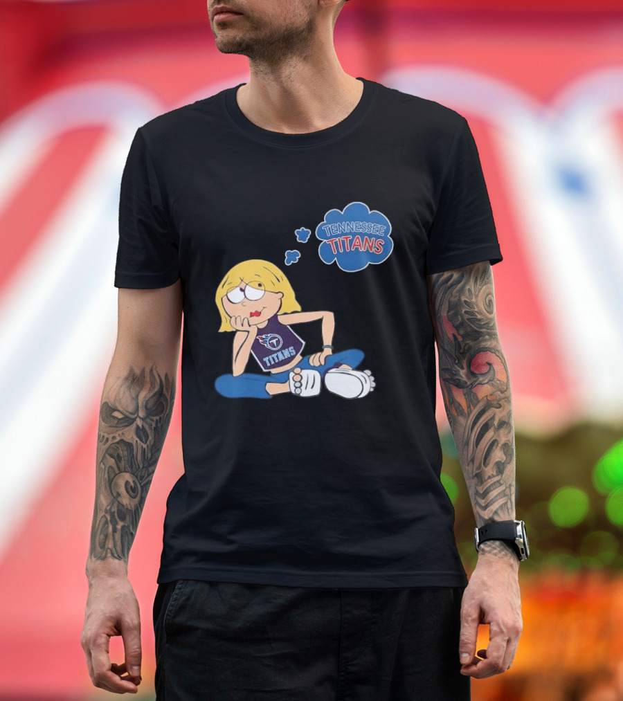 Tennessee Titans Blonde Cartoon Girl Sitting Thinking Thought Bubble Titans T-Shirt