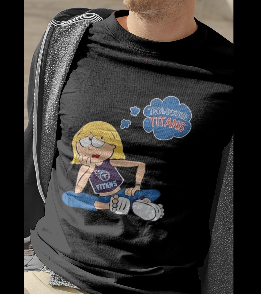 Tennessee Titans Blonde Cartoon Girl Sitting Thinking Thought Bubble Titans T-Shirt