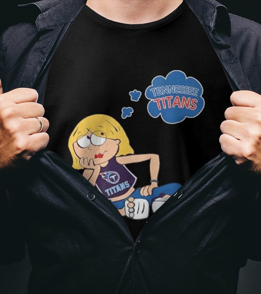 Tennessee Titans Blonde Cartoon Girl Sitting Thinking Thought Bubble Titans T-Shirt