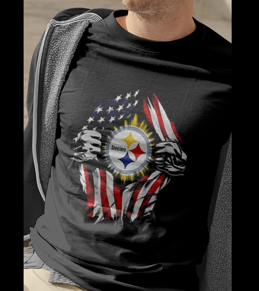 Pittsburgh Steelers Superman Skull Cap USA Flag T-Shirt