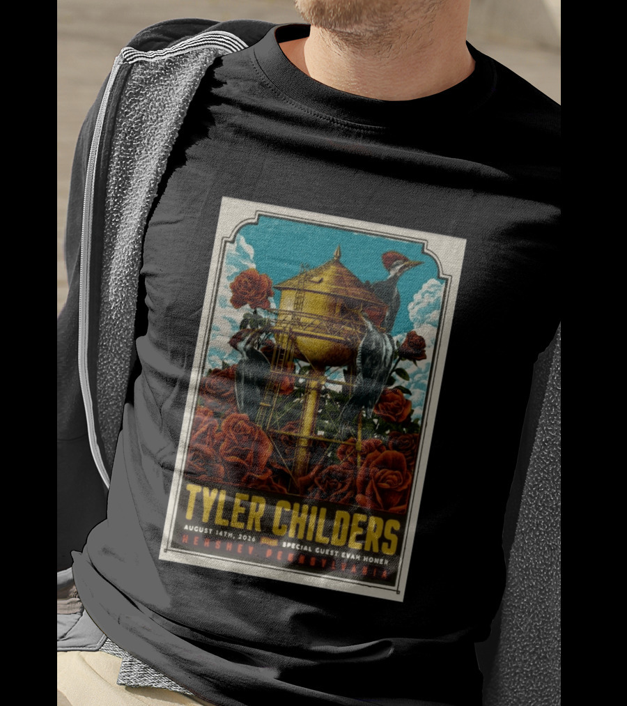 Tyler Childers August 14 2026 Hershey PA Water Tower Woodpeckers Roses T-Shirt