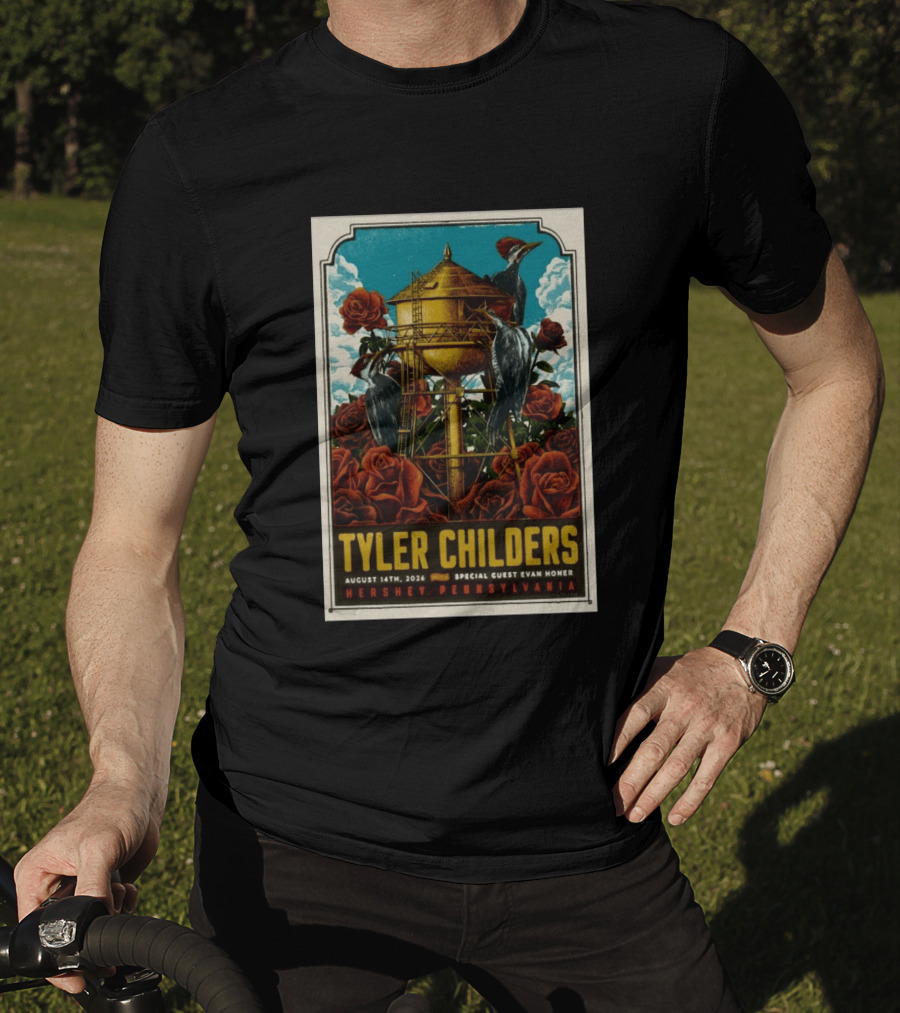 Tyler Childers August 14 2026 Hershey PA Water Tower Woodpeckers Roses T-Shirt