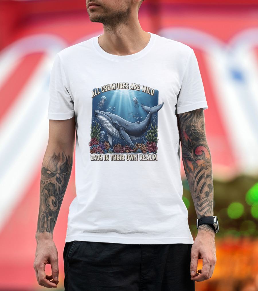 All Creatures Are Wild Humpback Whale Ocean Coral Reef Jellyfish Realm T-Shirt
