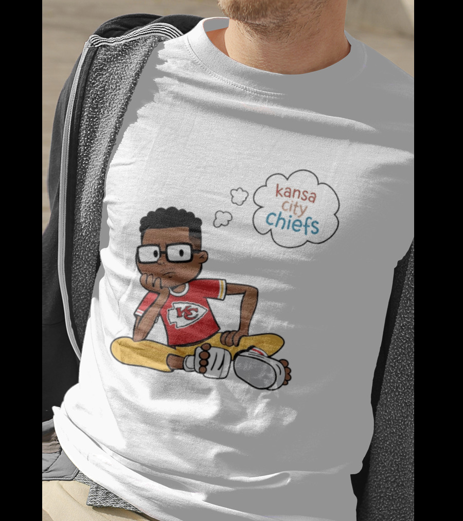 Kansas City Chiefs Cartoon Boy Thought Bubble Sitting With KC T-Shirt