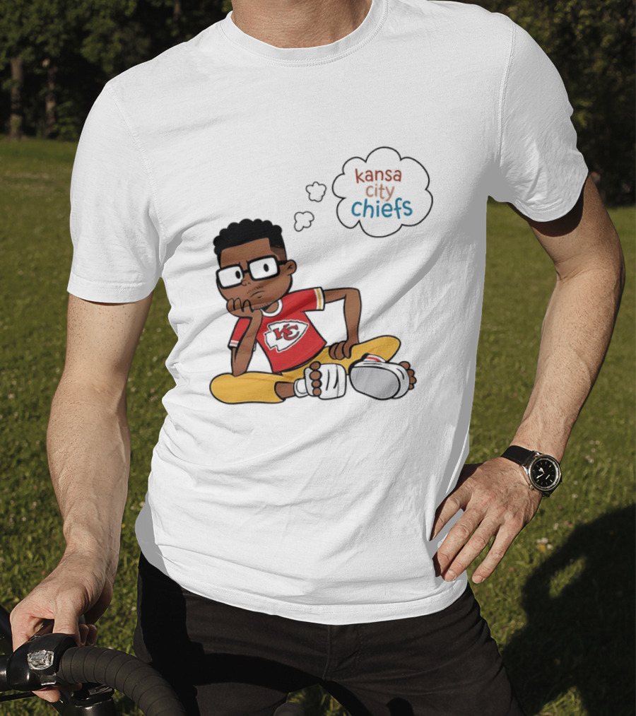 Kansas City Chiefs Cartoon Boy Thought Bubble Sitting With KC T-Shirt