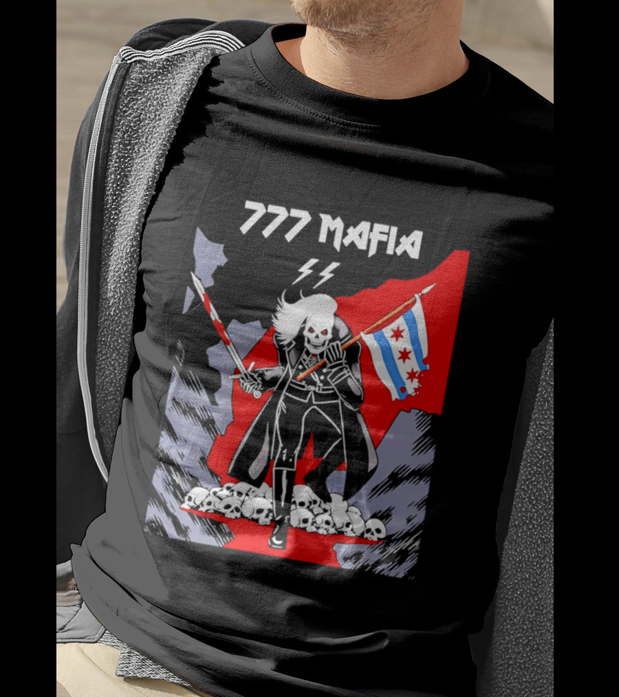 777 Mafia Chicago Flag Skeleton Skull T-Shirt