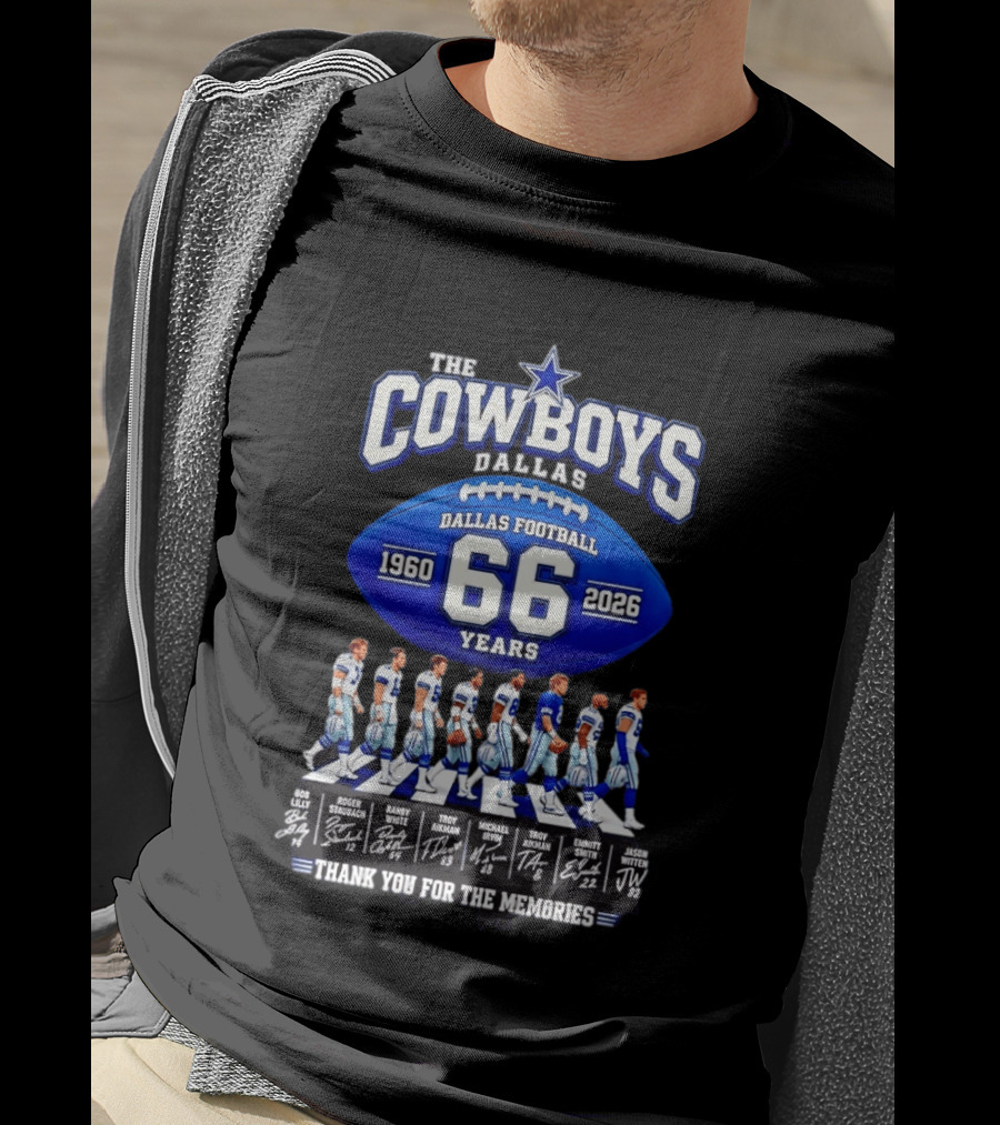 The Cowboys Dallas Football 66 Years 1960 2026 Thank You For The Memories Signatures T-Shirt