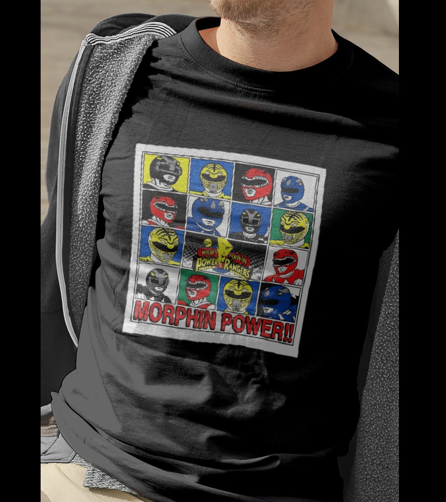 Mighty Morphin Power Rangers Morphin Power Ranger Helmets Visual Grid T-Shirt