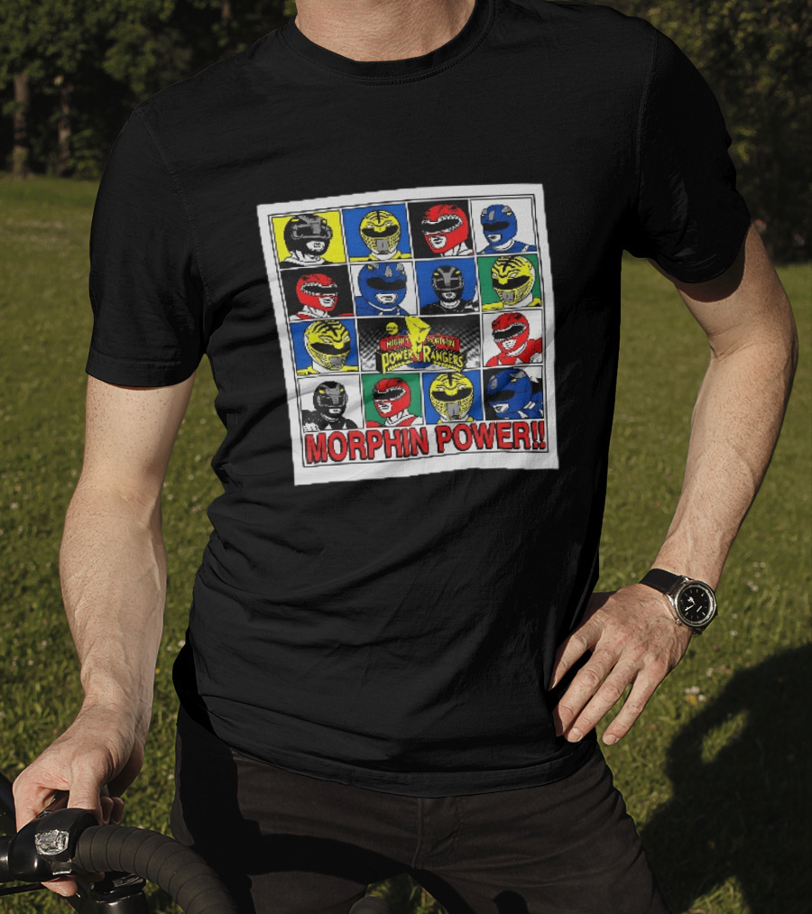 Mighty Morphin Power Rangers Morphin Power Ranger Helmets Visual Grid T-Shirt