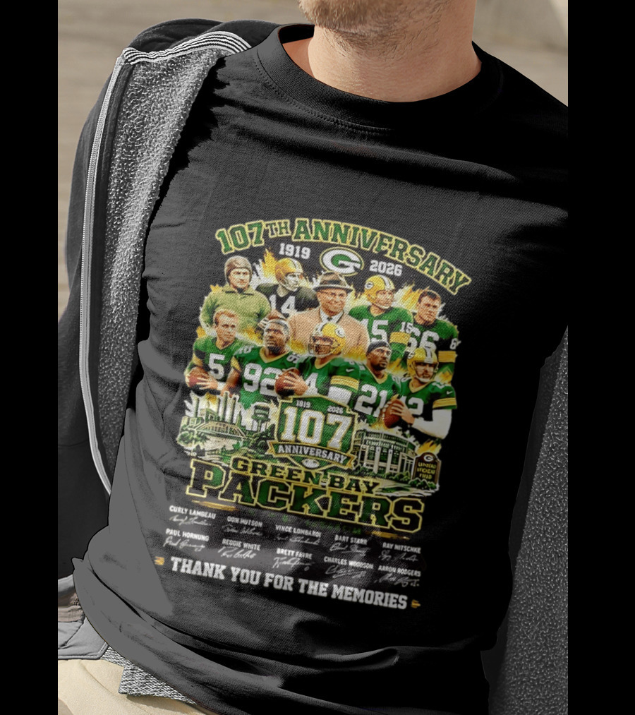 Green Bay Packers 107th Anniversary 1919 2026 NFL Legends Thank You For The Memories T-Shirt